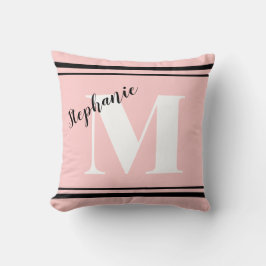 Lichtroze roze en zwarte monogram kussen