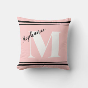 Lichtroze roze en zwarte monogram kussen