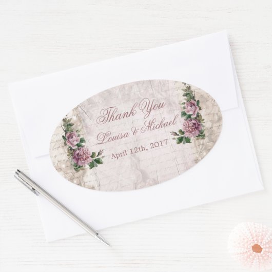 lichtroze rozen Bruiloft Dank U Sticker (Envelop)