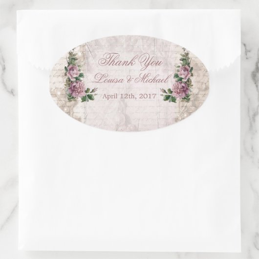  lichtroze rozen Bruiloft Dank U Sticker (Tas)