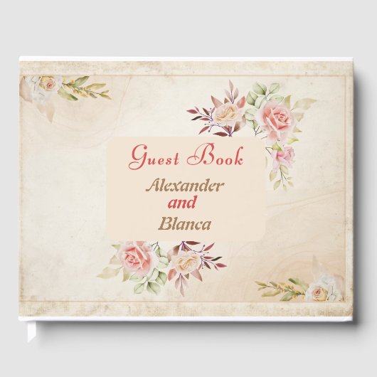 Lichtroze Rozen bruiloft Gastenboek (Voorkant)