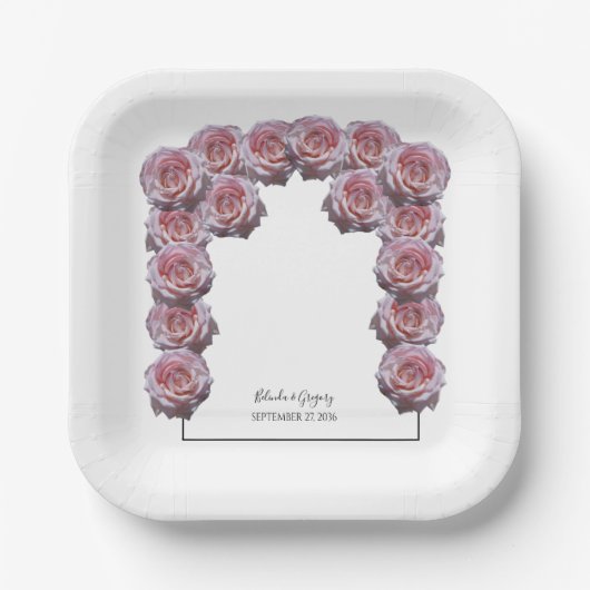 Lichtroze Rozen bruiloft Papieren Bordje (Voorkant)