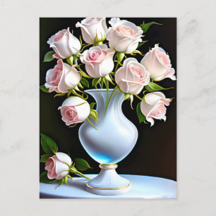 Lichtroze rozen in een kristalvet briefkaart