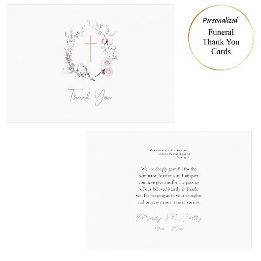 Lichtroze Rozen krans Rooms-Katholieke begrafenis Bedankkaart