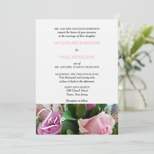 Lichtroze Rozen liefde bruiloft Kaart (Staand voorkant)
