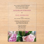 Lichtroze Rozen Love Bride en Groom Clear Acryl Uitnodigingen (Voorkant)