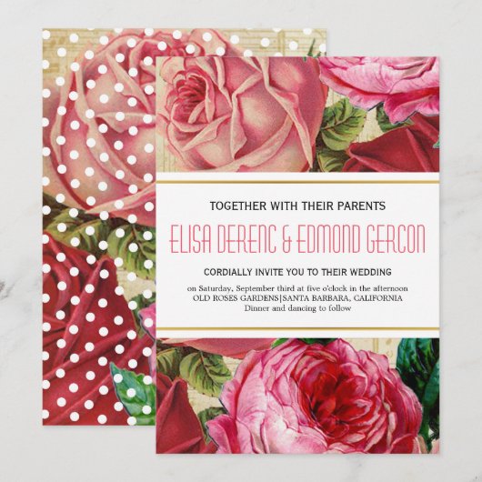 Lichtroze rozen met een bloeiende bruiloft kaart (Voorkant / Achterkant)