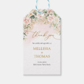 Lichtroze rozen moderne kalligrafie script bruilof cadeaulabel (Voorkant)