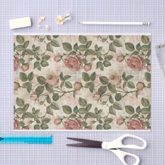 Lichtroze Rozen op Abstract krantenpapier Tissuepapier (Craft)