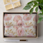Lichtroze Rozen Patroon met gouden bladeren Tissuepapier (Geschenk)