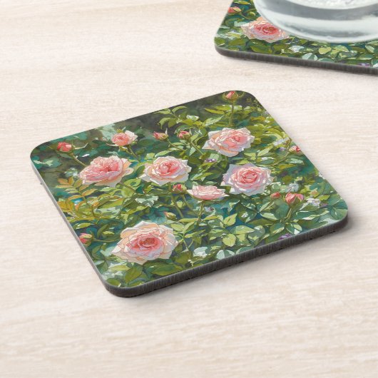 Lichtroze rozentuin bloemen bier onderzetter (Linkerzijde)