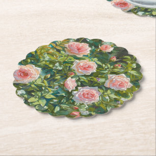 Lichtroze rozentuin bloemen kartonnen onderzetters