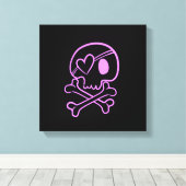 Lichtroze schedel en kruisbeenderen met hartepatch canvas afdruk (Insitu (Houten vloer))