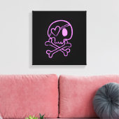 Lichtroze schedel en kruisbeenderen met hartepatch canvas afdruk (Insitu (Woonkamer))