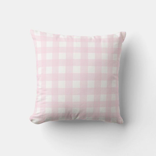 Lichtroze Sierkussen met roze gingham-patroon (Voorkant)