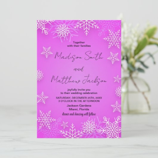 Lichtroze sneeuw bruiloft uitnodigingen (Staand voorkant)