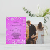 Lichtroze sneeuw bruiloft uitnodigingen met foto (Staand voorkant)
