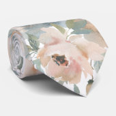 Lichtroze Stof Blauw Rozen Bloemige Heren Das (Opgerold)