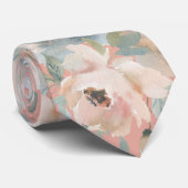 Lichtroze Stof Blauw Rozen Bloemstuk Heren Das (Opgerold)