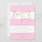 Lichtroze Streep Gouden Verjaardag Kaart (Voorkant)