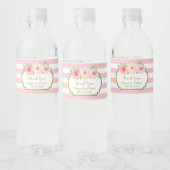 Lichtroze strepen Bloemen Gouden Waterflesje Etike Waterfles Etiket (Flessen)