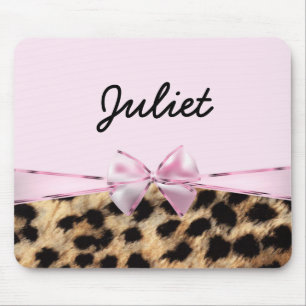Lichtroze strik en luipaard cheeta print muismat