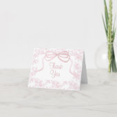 Lichtroze strik en Toile Baby shower Bedankkaart (Voorkant)