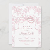 Lichtroze strik en Toile Baby shower Kaart (Voorkant)