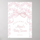 Lichtroze strik en Toile Baby shower Welkom Poster (Voorkant)