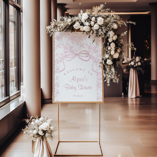 Lichtroze strik en Toile Baby shower Welkom Poster