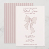 Lichtroze strik tekening baby shower uitnodiging