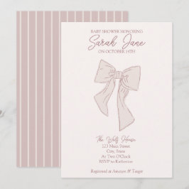Lichtroze strik tekening baby shower uitnodiging