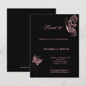 Lichtroze Sweet 16 Butterflies Kaart (Voorkant / Achterkant)