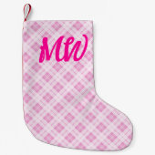 Lichtroze tartan Christmas feestdagen Monogram Kleine Kerstsok (Voorkant)