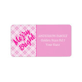 Lichtroze tartan Merry Bright Christmas feestdagen Etiket (Voorkant)