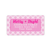 Lichtroze tartan Vrolijk kerstfeest feestdagen Etiket (Voorkant)