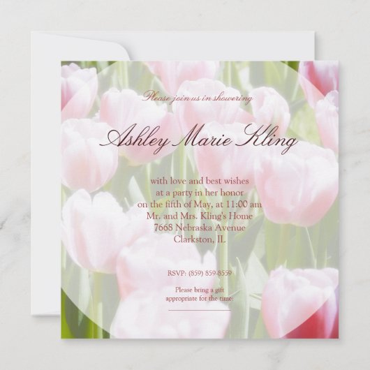 Lichtroze Tulps Bridal Shower Kaart (Achterkant)
