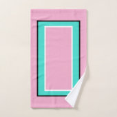 Lichtroze turquoise zwart blokpatroon bad handdoek (Handdoek)