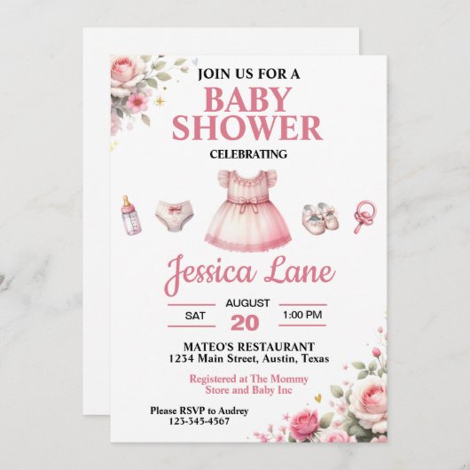 Lichtroze Tutu Girl Baby shower Uitnodiging (Voorkant / Achterkant)