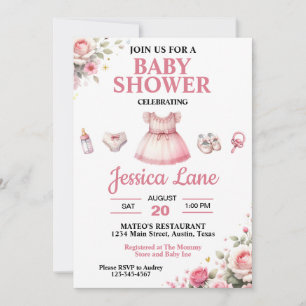 Lichtroze Tutu Meisje Baby Shower Uitnodiging