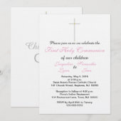 Lichtroze tweelingmeisjes Eerste Heilige Communie Kaart (Voorkant / Achterkant)