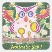 Lichtroze uil groen belonen stickers (Voorkant)