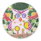 Lichtroze uil op de keramische knol van de groene knop (Voorkant)