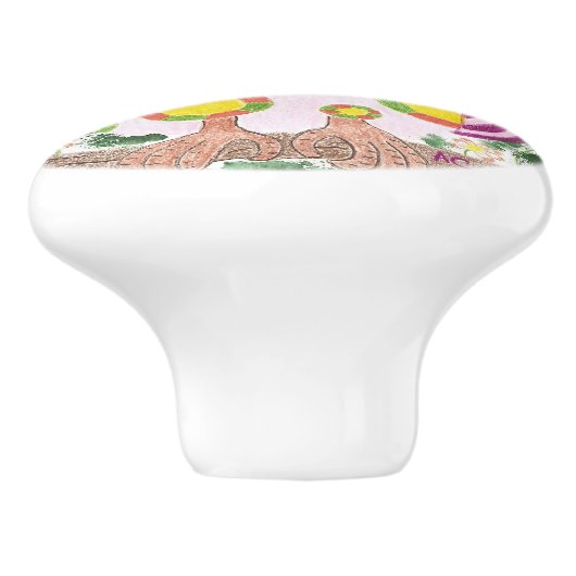 Lichtroze uil op de keramische knol van de groene knop (Zijkant)