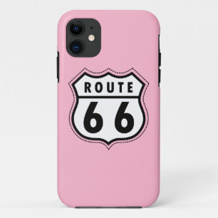 Lichtroze verkeersbord Route 66 iPhone 11 Hoesje