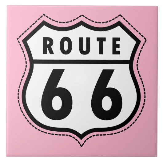 Lichtroze verkeersbord Route 66 Tegeltje (Voorkant)