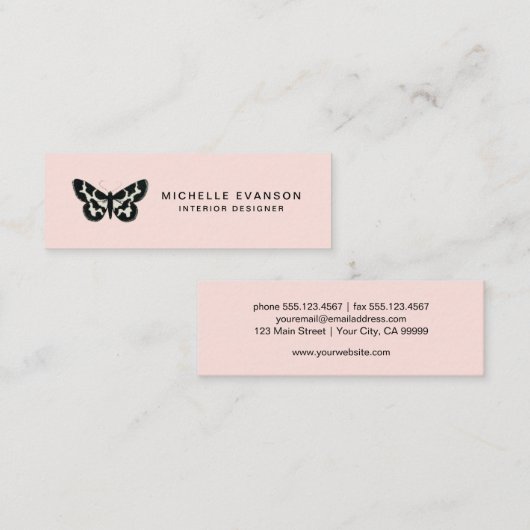  Lichtroze Vlinder Logo Modern Mini Visitekaartje (Voorkant / Achterkant)