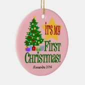 Lichtroze w/Tree Baby's eerste kerst Ornament (Rechts)