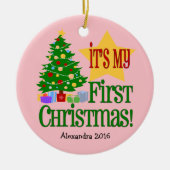 Lichtroze w/Tree Baby's eerste kerst Ornament (Voorkant)