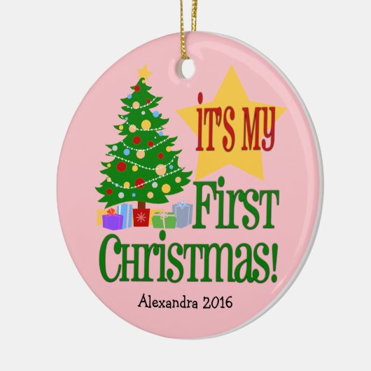 Lichtroze w/Tree Baby's eerste kerst Ornament (Links)